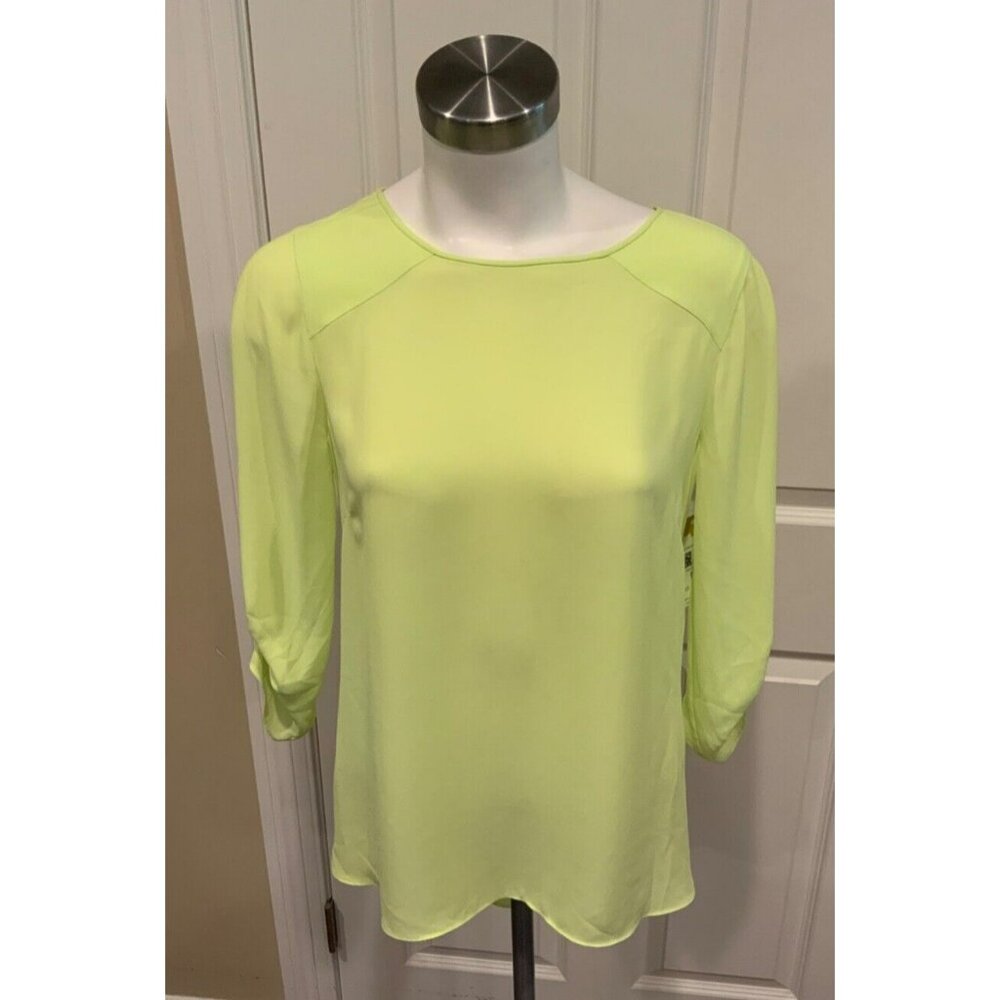 BCBG Max Azria Bright Citron Yellow "Andie" Draped Back Shirt, Size XS, NWT!
